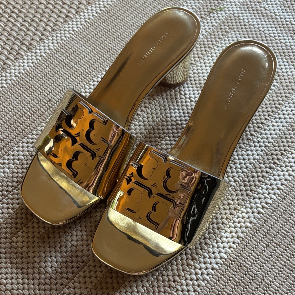Tory Burch Metallic Gold Ines Slide Sandals